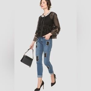 Joseph Ribkoff  Black Crystal-incrusted Patchwork Jeans